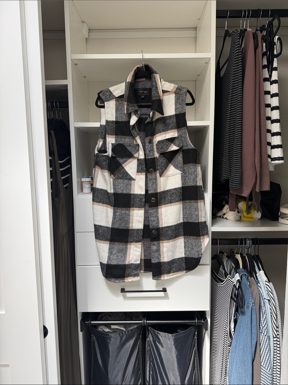 Love Tree Black, White & Tan Plaid Button-Front Vest